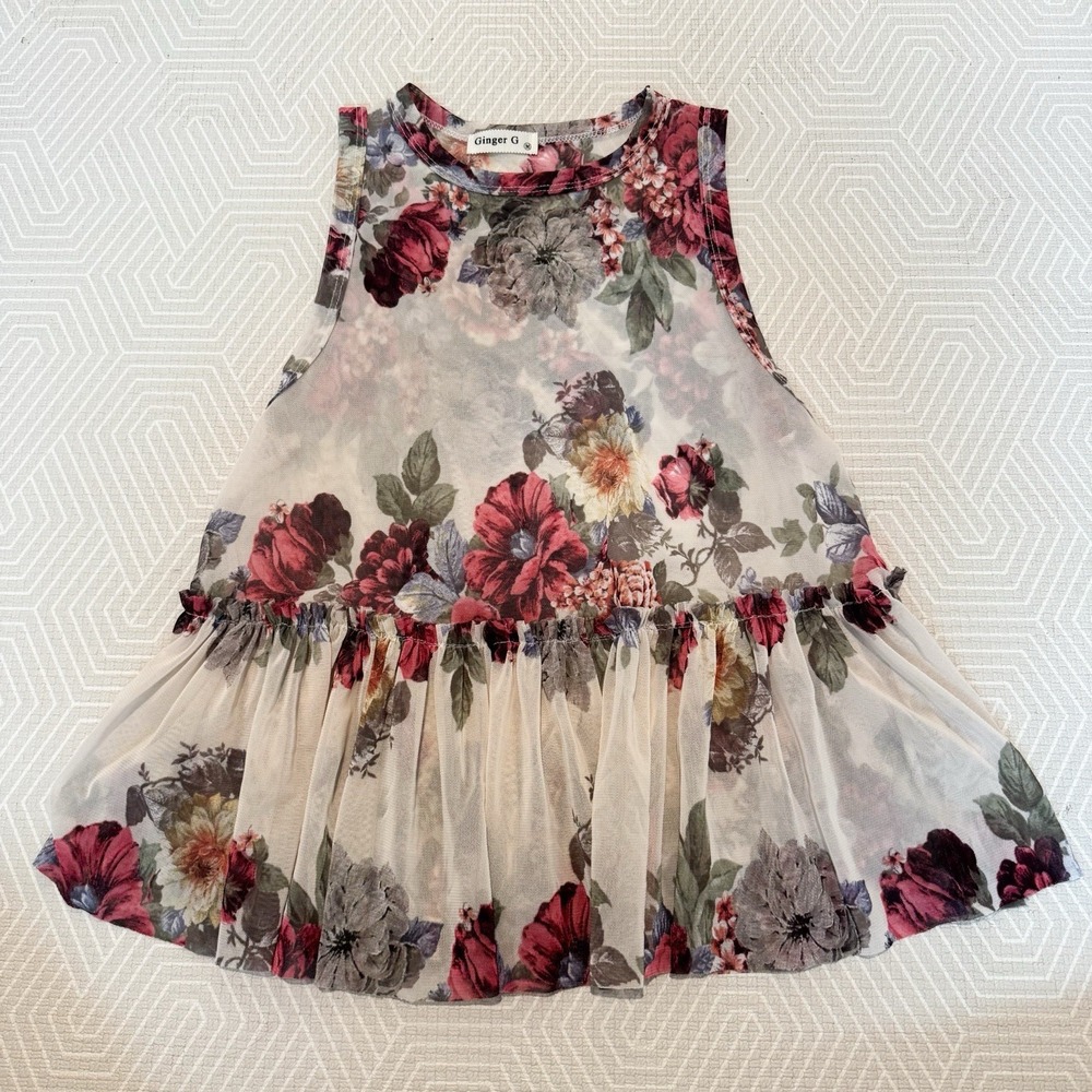 Ginger G Women's Medium Sheer Floral Babydoll Top Whimsigoth Tulle Crop